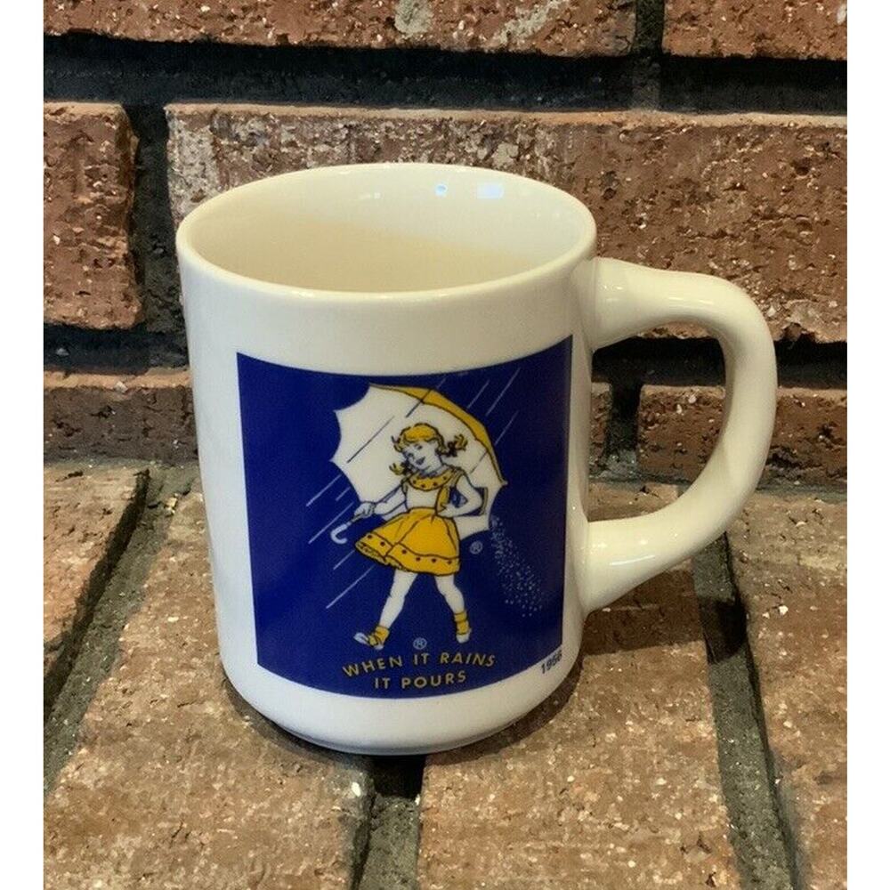 Vintage Morton Salt “When It Rains It Pours” 1956 Coffee Mug 3.5” Tall